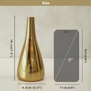 BEHOMA Golden Metal Flower Vase for Home, 19 cm (Flower Not Included